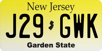 NJ license plate J29GWK