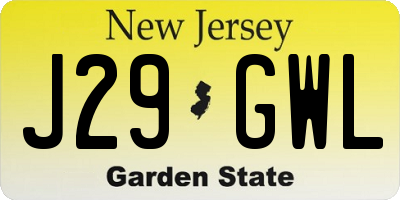 NJ license plate J29GWL