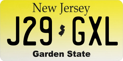 NJ license plate J29GXL