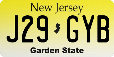 NJ license plate J29GYB