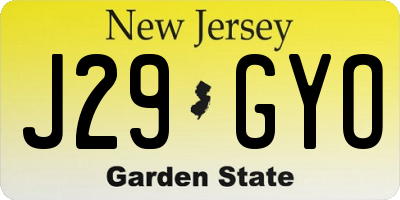 NJ license plate J29GYO