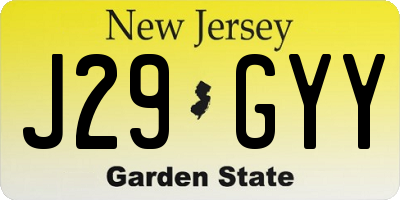 NJ license plate J29GYY