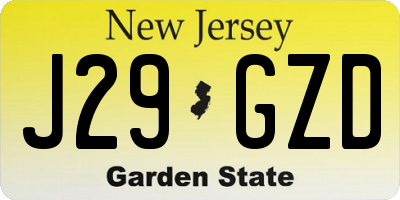 NJ license plate J29GZD
