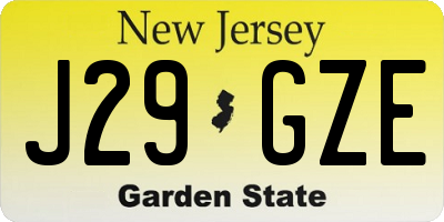 NJ license plate J29GZE