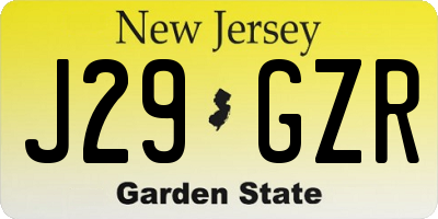 NJ license plate J29GZR