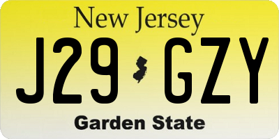 NJ license plate J29GZY