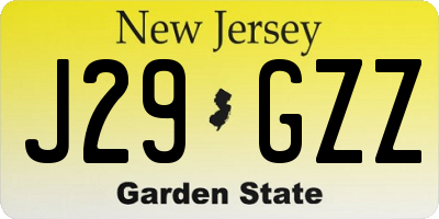 NJ license plate J29GZZ