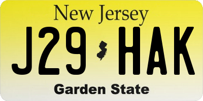 NJ license plate J29HAK