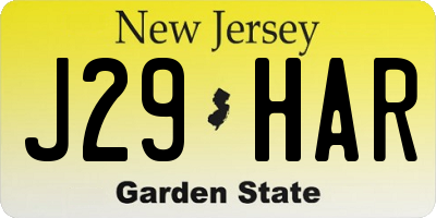 NJ license plate J29HAR