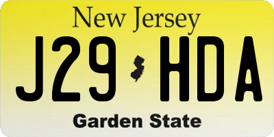 NJ license plate J29HDA
