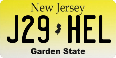 NJ license plate J29HEL