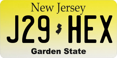 NJ license plate J29HEX