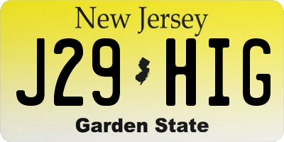 NJ license plate J29HIG