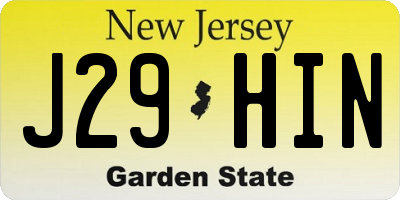 NJ license plate J29HIN