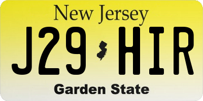 NJ license plate J29HIR