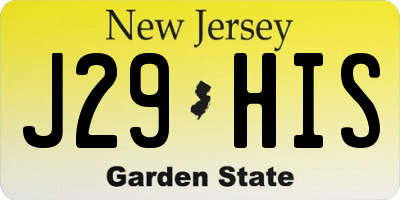 NJ license plate J29HIS