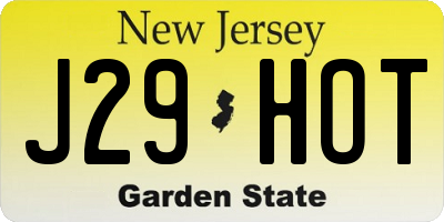 NJ license plate J29HOT
