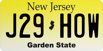 NJ license plate J29HOW