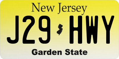 NJ license plate J29HWY