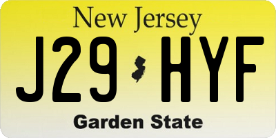 NJ license plate J29HYF