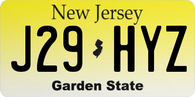 NJ license plate J29HYZ