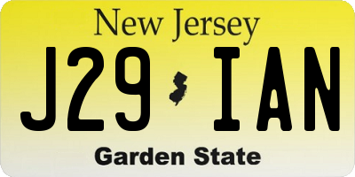 NJ license plate J29IAN