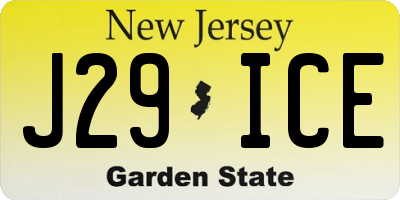 NJ license plate J29ICE