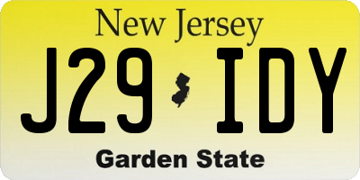 NJ license plate J29IDY