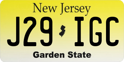 NJ license plate J29IGC