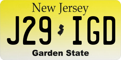 NJ license plate J29IGD