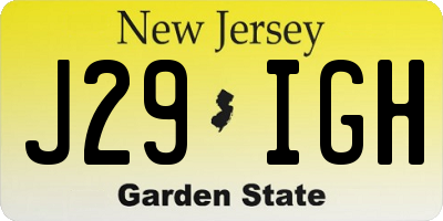 NJ license plate J29IGH