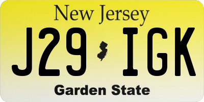 NJ license plate J29IGK
