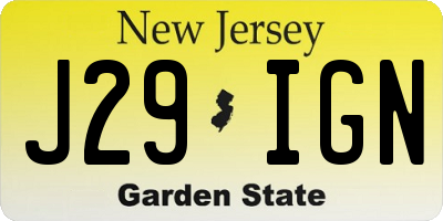 NJ license plate J29IGN