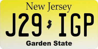 NJ license plate J29IGP
