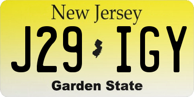 NJ license plate J29IGY
