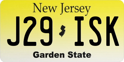 NJ license plate J29ISK