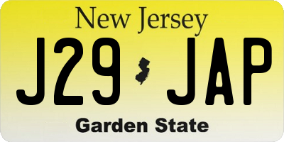 NJ license plate J29JAP