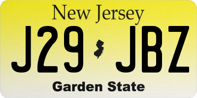 NJ license plate J29JBZ