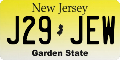 NJ license plate J29JEW