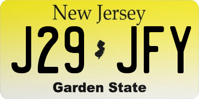 NJ license plate J29JFY