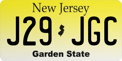 NJ license plate J29JGC