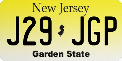 NJ license plate J29JGP