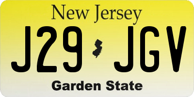NJ license plate J29JGV