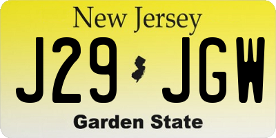NJ license plate J29JGW