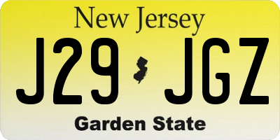 NJ license plate J29JGZ