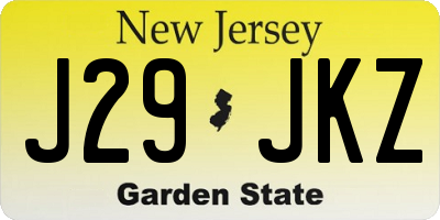 NJ license plate J29JKZ