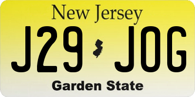 NJ license plate J29JOG