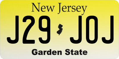 NJ license plate J29JOJ