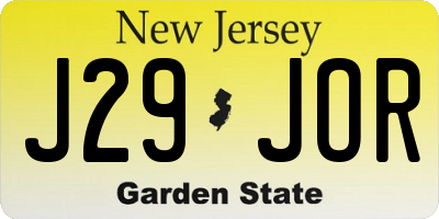 NJ license plate J29JOR