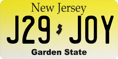 NJ license plate J29JOY